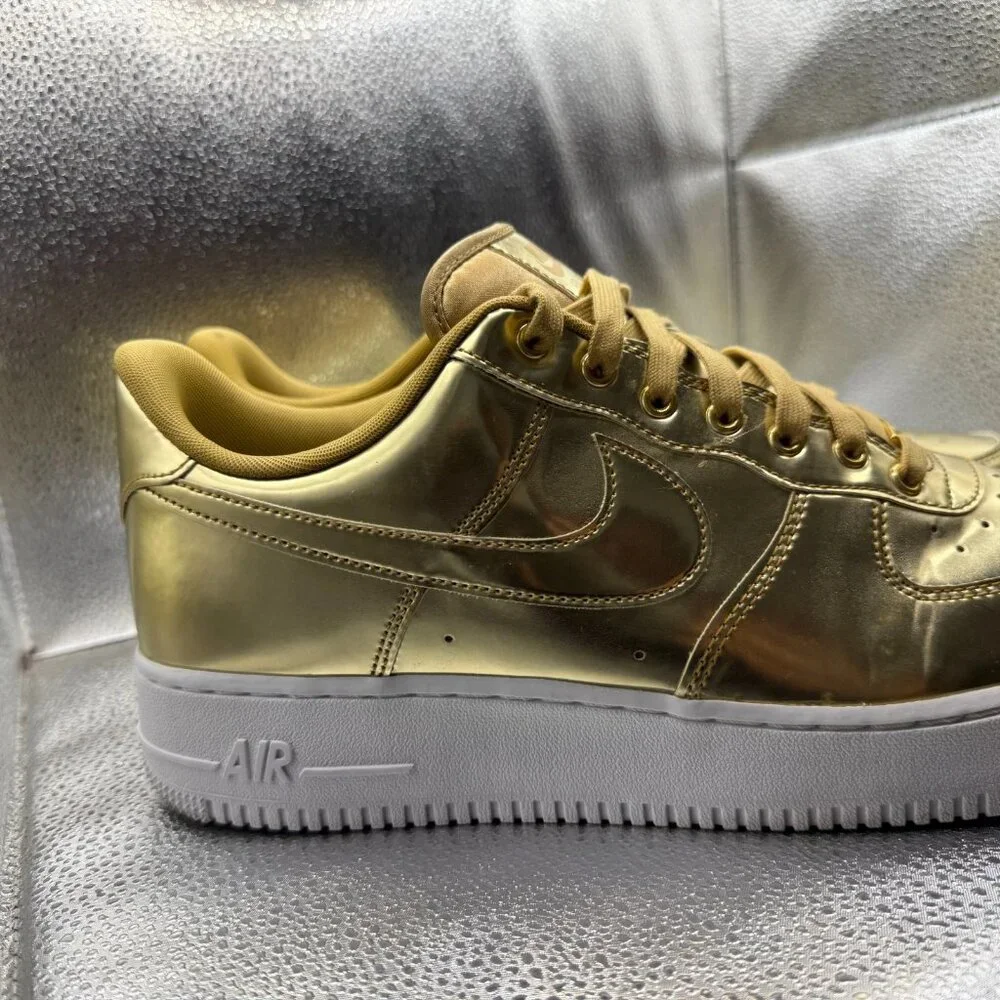 Size 14 - Nike Air Force 1 SP Metallic Gold Womens Leather Sneakers‎ CQ6566-700